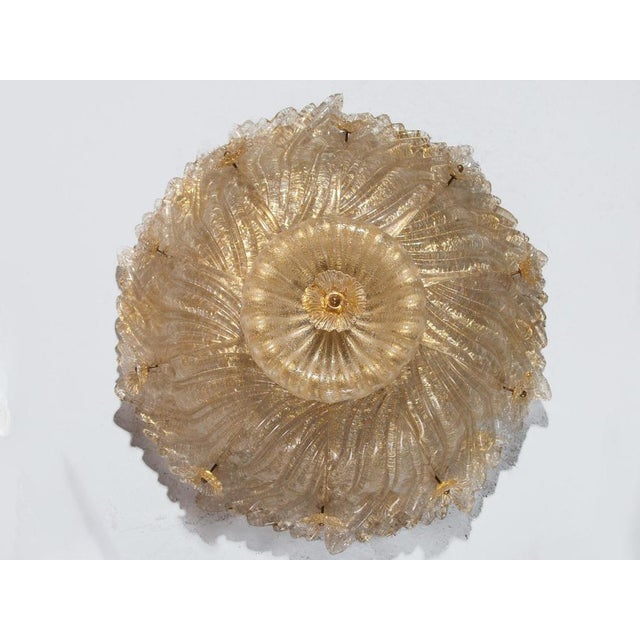 Gold Large Flower Gilt Art Glass Murano Flush Mount by Barovier & Toso, 1930 For Sale - Image 8 of 12