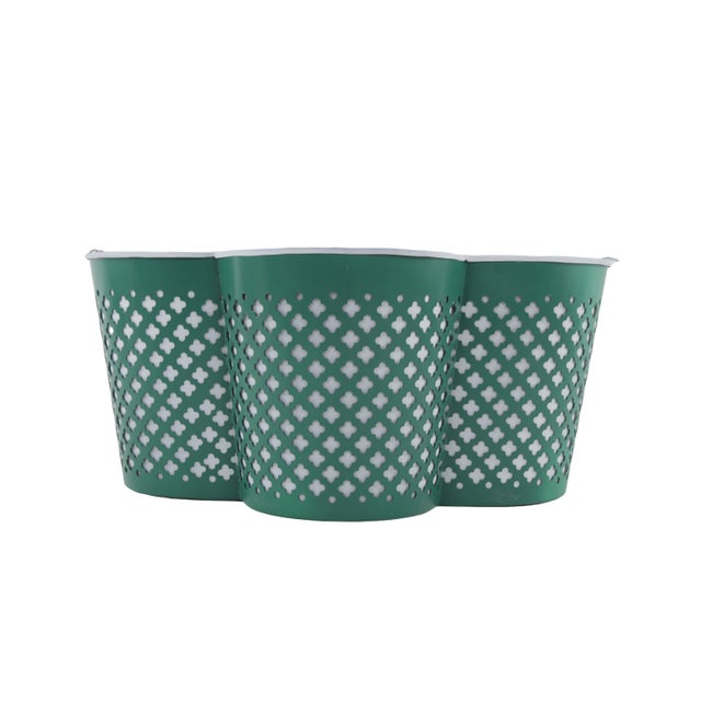 Beautiful Teal Checkered Flower-Shaped Flower Pot For Sale In New York - Image 6 of 9