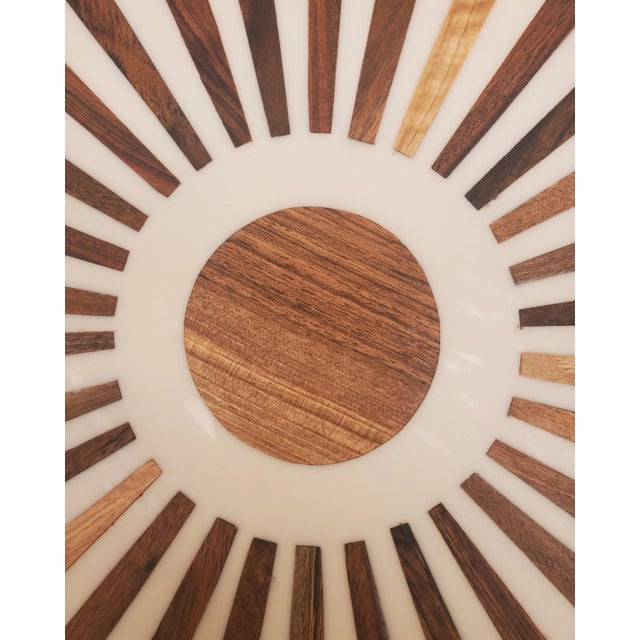 Moroccan Contemporary Traditional Moroccan Resin and Walnut Wood Stool / Beige Bell Shape For Sale - Image 3 of 6