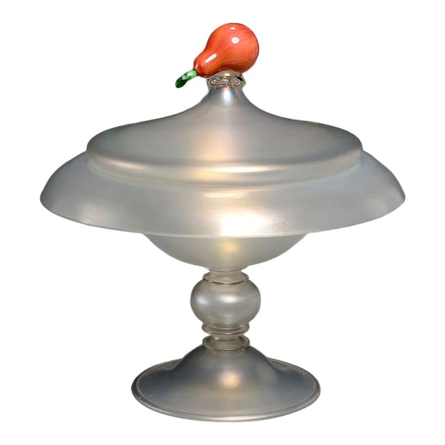 Antique Frederick Carder for Steuben Verre De Soie Covered Glass Compote Bowl For Sale