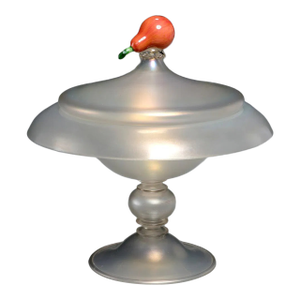 Antique Frederick Carder for Steuben Verre De Soie Covered Glass Compote Bowl