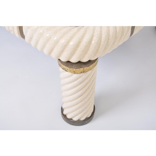 Large White Ceramic and Brass Coffee Table by Tommaso Barbi, 1970s For Sale - Image 10 of 16