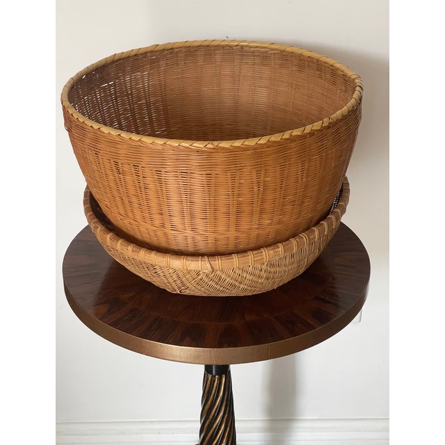 Contemporary 1960s Two Large Reed Wicker Handwoven Baskets / Lampshades For Sale - Image 3 of 5