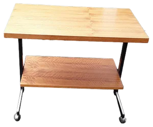 Teak & Steel Side Table on Wheels, 1970s