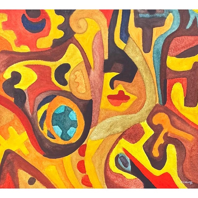 Vintage Original Abstract Oil on Canvas For Sale - Image 4 of 12