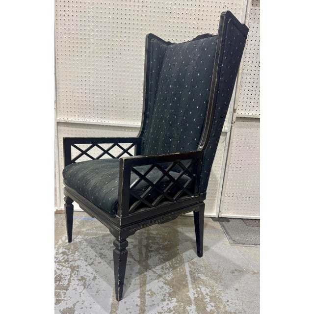 Vintage Fretwork High Back Chippendale Livingroom Desk Wingback Chair Armchair For Sale - Image 4 of 12