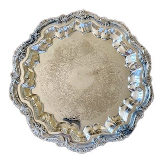 1960s Silver Plate Serving Platter Vintage English Heavy Excellent 12 1/2 Inches For Sale