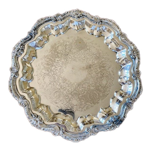 1960s Silver Plate Serving Platter Vintage English Heavy Excellent 12 1/2 Inches For Sale