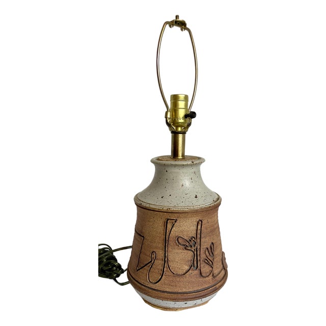 1970s Organic Modern Signed Studio Pottery Table Lamp For Sale