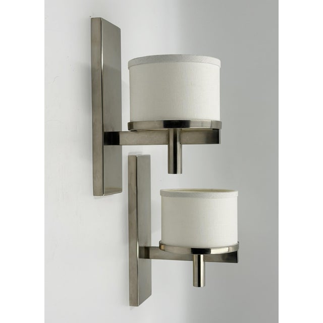 Paul Marra Designs Polished Nickel & Linen Wall Sconces - a Pair For Sale - Image 12 of 18