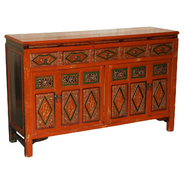 Vintage Chinese Lacquered Sideboard For Sale