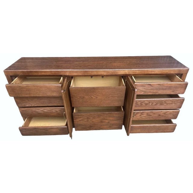 Mid-Century Modern Mid 20th Century Russel Wright Style Solid Oak Bassett Credenza For Sale - Image 3 of 9
