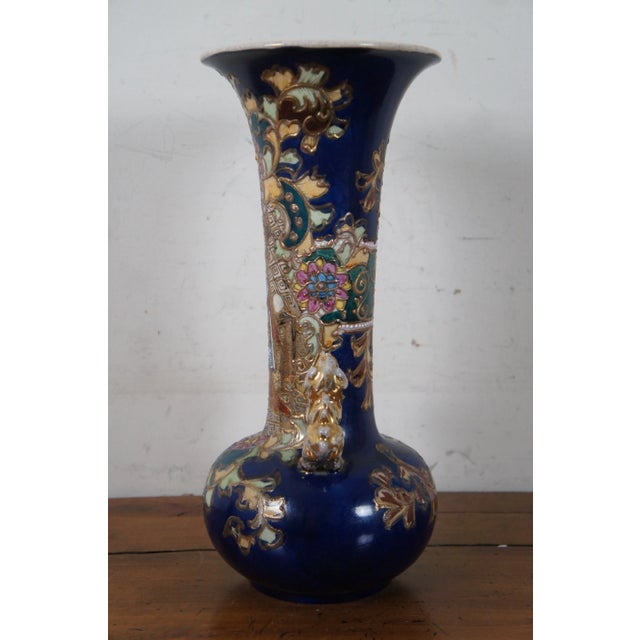 Antique Japanese Meiji Era Porcelain Satsuma Figural Kutani Vase Fu Dogs Geisha For Sale - Image 4 of 13