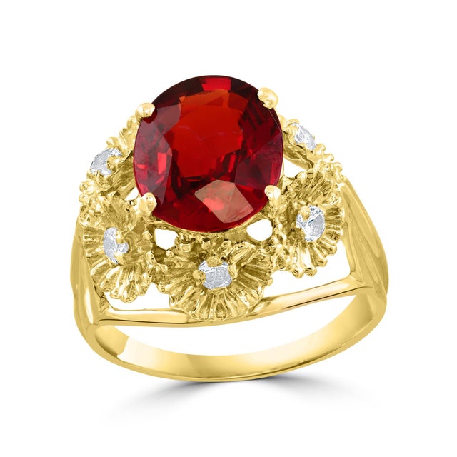 4.5 Ct Natural Spessartine Garnet & Diamond Ring 18 Karat Yellow Gold For Sale - Image 13 of 18