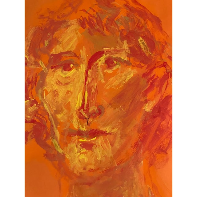 Original approx 12.25 x 18.75 painting on orange paper Signed bottom left Unframed