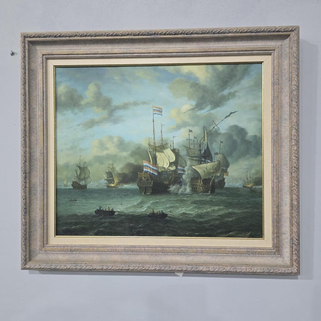 Very good oil on copper panel, 'Jonny Gaston' English artist. Battle of Trafalgar, framed in excellent condition.