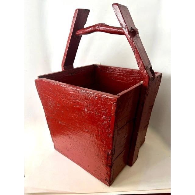 Chinese Red Lacquered Wooden Chinese Rice Container Planter or Jardiniere For Sale - Image 3 of 9
