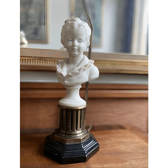 Vintage Neoclassical Style White Alabaster Boy Bust Table Lamp For Sale In Pittsburgh - Image 6 of 7