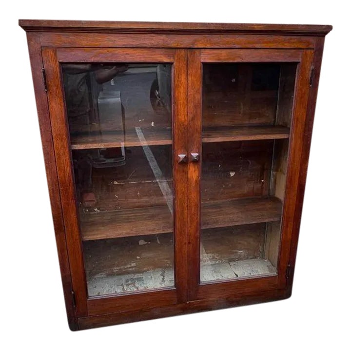 19th Century Antique Solid Mahogany 2 Glass Door Bookcase. | Chairish