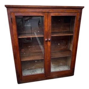 19th Century Antique Solid Mahogany 2 Glass Door Bookcase.