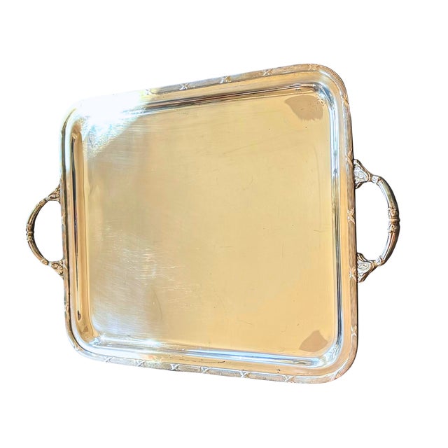 Large Mid-Century Hollywood Regency Silver-Plated Serving Tray with Bamboo-Style Handles, France, 1950s For Sale - Image 6 of 8