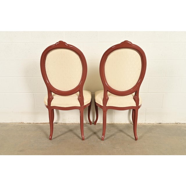 Karges Style French Provincial Louis XV Brown Lacquered Side Chairs or Dining Chairs, Pair For Sale - Image 11 of 13