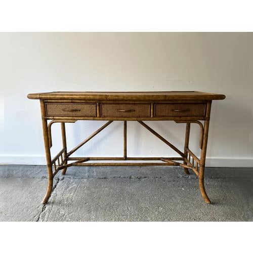 Mid-Century Bamboo Rattan Writing Table, 1960s For Sale - Image 4 of 8