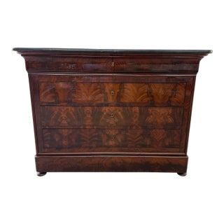 19th Century French Louis Philippe Flame Mahogany Marble Top Chest of Drawer / Commodes For Sale