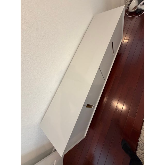 Ivory Painted Linen Sideboard With Brass Hardware – Modern Transitional For Sale In Las Vegas - Image 6 of 8