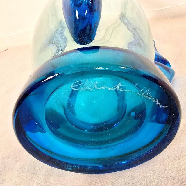 Pair of Signed Blue Murano Glass Vases 1980 For Sale - Image 10 of 10