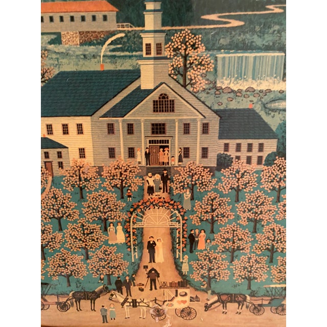 Encased in glass is a beautiful scenic print sure by a wood tray with brass handles. Designed for food/drinks or has a...