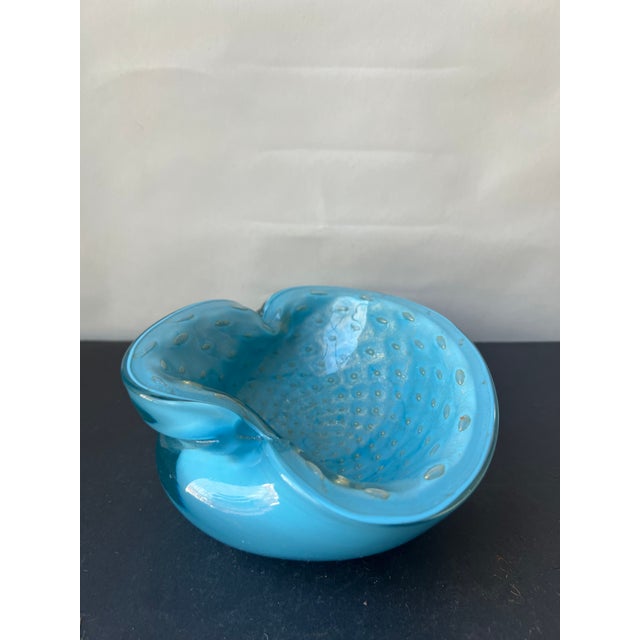 Alfredo Barbini Bowl A mid century Murano controlled bubbles and gold flecks hand blown art glass bowl with folded rim in...