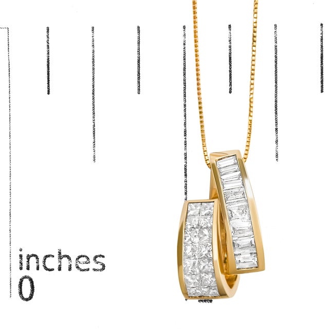 Early 21st Century 14K Yellow Gold 1 5/8 cttw Princess and Baguette Cut Diamond Fashion Pendant Necklace (G-H, VS2-SI1) For Sale - Image 5 of 5