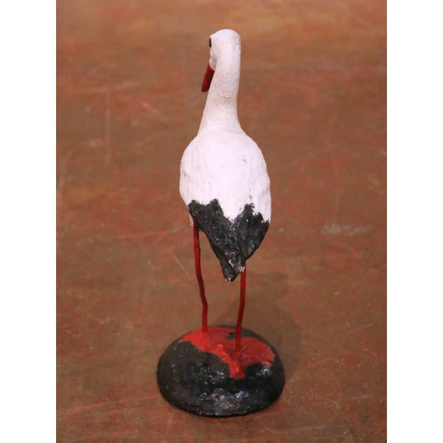 Sculpture Materials Mid-Century French Hand-Painted Concrete and Iron Stork Garden Sculpture For Sale - Image 7 of 9