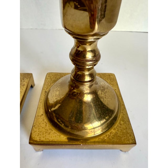 Brass Pair of Vintage American Solid Brass Neoclassical Candlestick Holders For Sale - Image 8 of 10