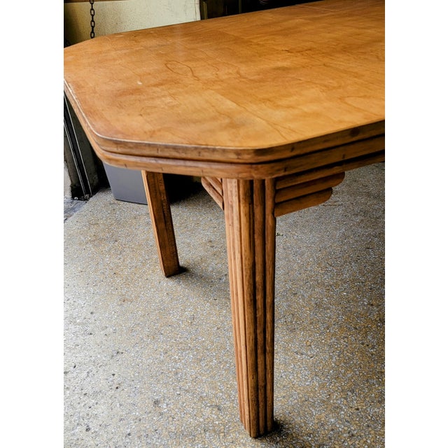 1960s 1960s Paul Frankl Style Rattan Wood Dining Table For Sale - Image 5 of 6
