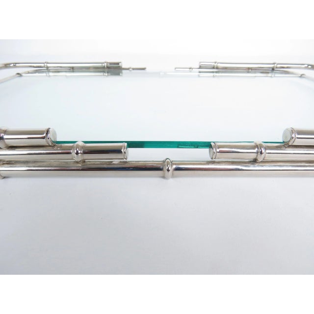 Silver 1970s Polished Nickel Faux Bamboo and Glass Serving Tray in the Manner of Maison Bagues For Sale - Image 8 of 13