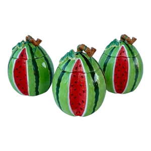 Vintage Watermelon Canisters or Containers With Lids, Set of 3