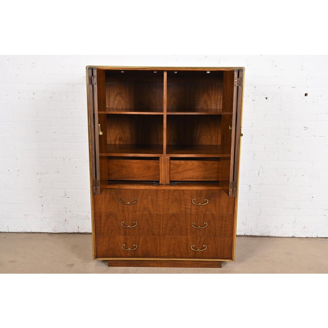 Drexel Heritage Hollywood Regency Campaign Walnut and Brass