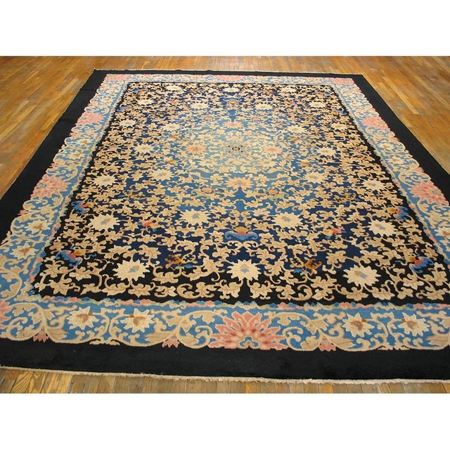1920s Black Ground Field Flowers Cloud Bands Chinese Art Deco Room Size Rug For Sale - Image 4 of 6