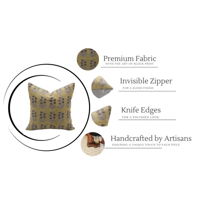 Not Yet Made - Made To Order Fabdivine Decorative Block Print Cushion Cover 22x22 Thick Linen- Indradhanush For Sale - Image 5 of 5