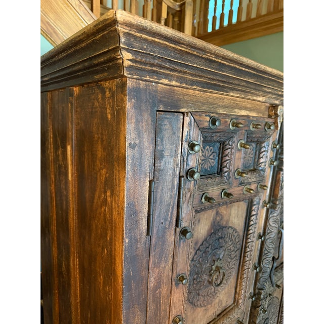 Vintage Indian Haveli Armoire With Antique Hand-Carved Mandala Doors For Sale - Image 17 of 18