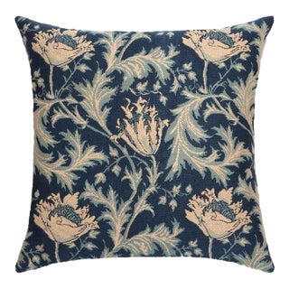 Morris Anemone Blue Silver Tapestry Cushion With Feather Filler - 55 X 55cm For Sale