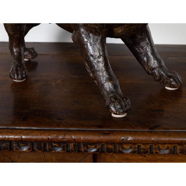 English 1900s Standing Terracotta Pug Sculpture with Glass Eyes and Collar For Sale - Image 9 of 9