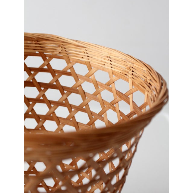 Vintage Open Weave Wicker Waste Basket For Sale - Image 10 of 12