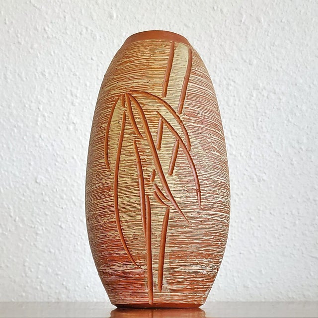 Burnt Orange Unknown Klinker Vase With Bamboo Decor For Sale - Image 8 of 8