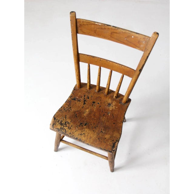 Antique Plank Seat Farmhouse Chair For Sale - Image 4 of 7