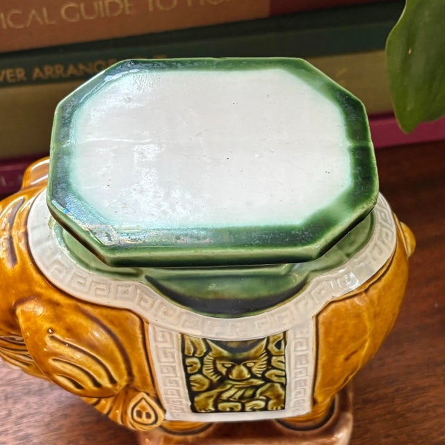Orange 1970s Small Ceramic Elephant Plant Stand For Sale - Image 8 of 9