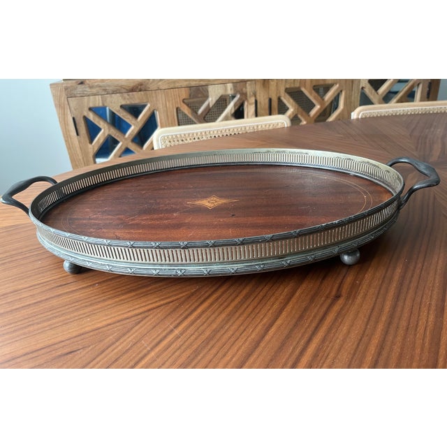 Chestnut 1800s Meriden Britannia Co. Mahogany Butler's Tray With Inlay For Sale - Image 8 of 12