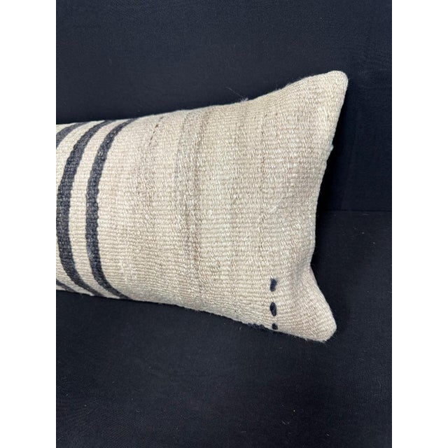 Turkish Hemp Pillow Cushion Natural Beige Black Cushion Cover 12"x46" For Sale - Image 4 of 4